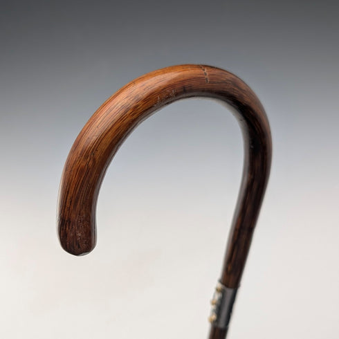 約 1930 年英國復古棕色桿,彎曲手柄,純銀裝飾,手杖,89 厘米